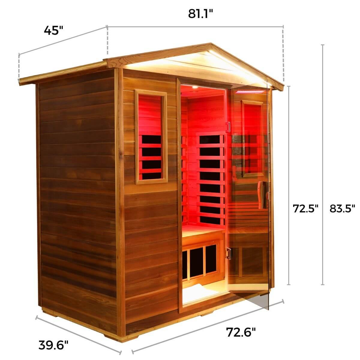 Versa-903VR/T 3 Person Outdoor Full Spectrum Ultra-Low EMF Infrared Sauna Reclining | Mahogany Hot Offer, Red Cedar Limited Stock