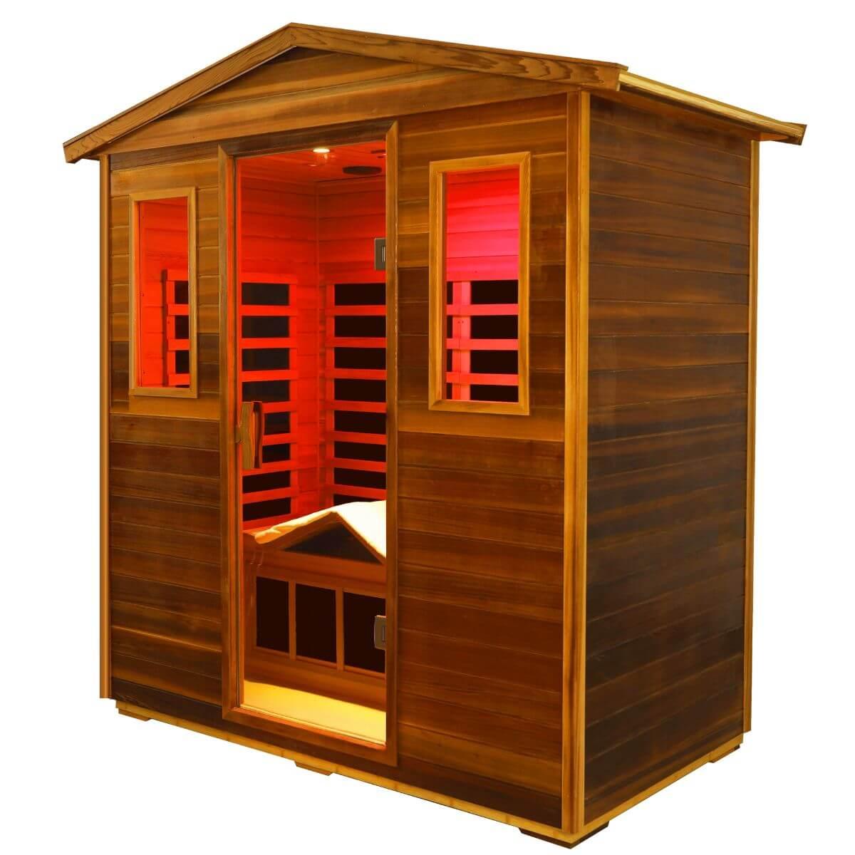 Versa-903VR/T 3 Person Outdoor Full Spectrum Ultra-Low EMF Infrared Sauna Reclining | Mahogany Hot Offer, Red Cedar Limited Stock