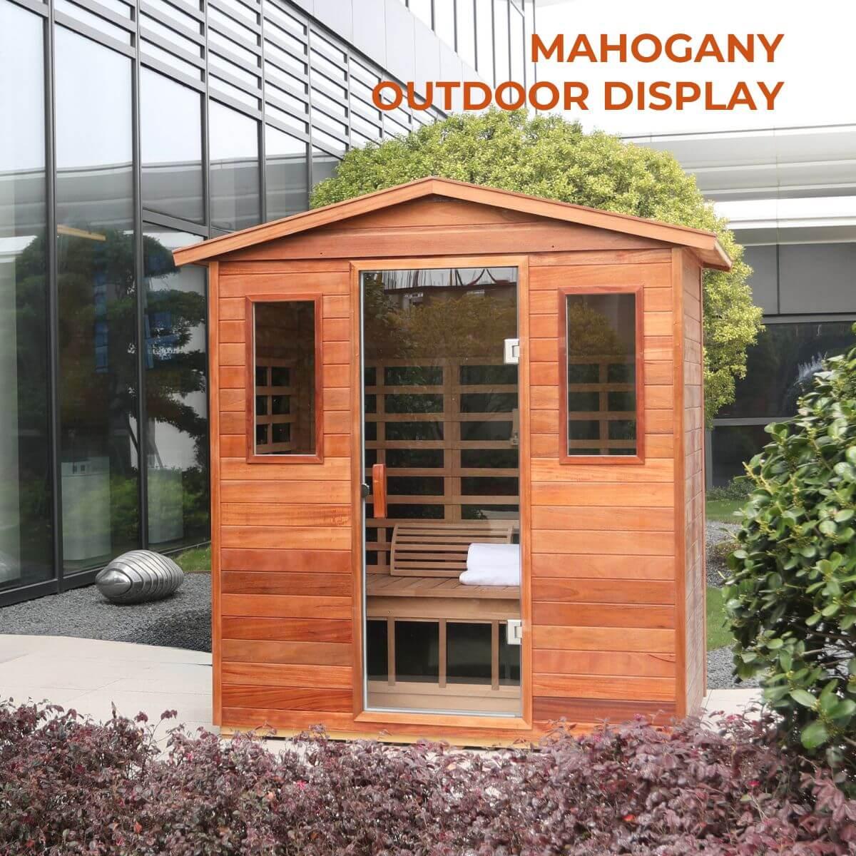 Versa-903VR/T 3 Person Outdoor Full Spectrum Ultra-Low EMF Infrared Sauna Reclining | Mahogany Hot Offer, Red Cedar Limited Stock