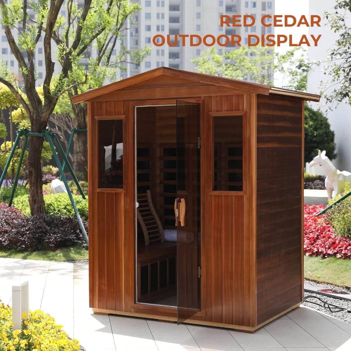 Versa-903VR/T 3 Person Outdoor Full Spectrum Ultra-Low EMF Infrared Sauna Reclining | Mahogany Hot Offer, Red Cedar Limited Stock