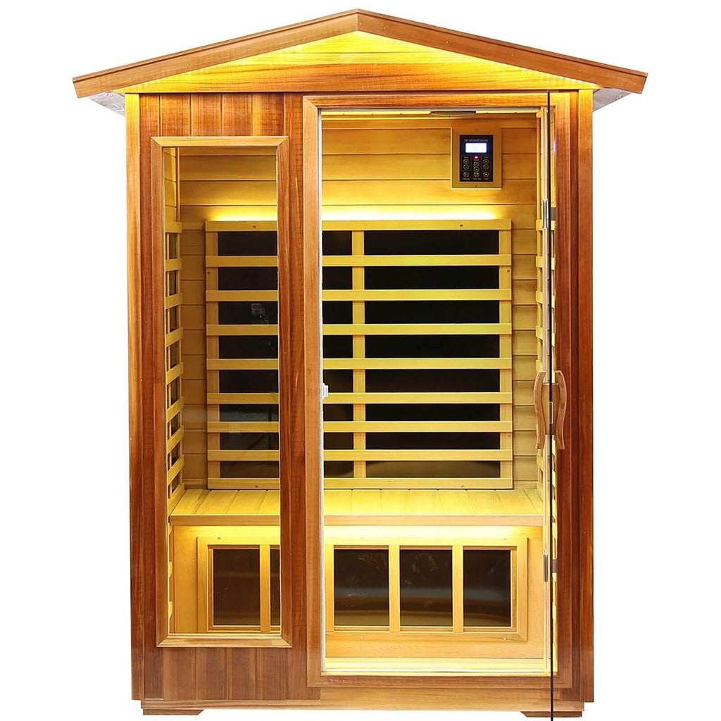 Wearwell-902VR 2 Person Outdoor Ultra-Low EMF Far Infrared Sauna in Red Cedar | Nature's Art, Noble Enjoyment | Value Sale